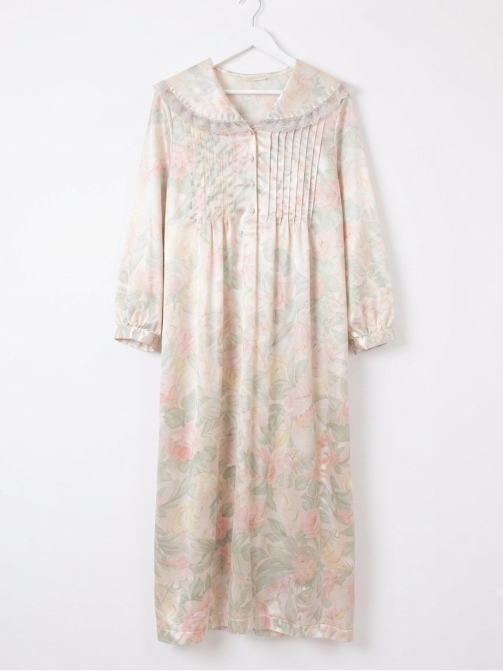 Vintage Aria Floral Satin & Flannel Nightgown | Romantic Cottagecore LARGE